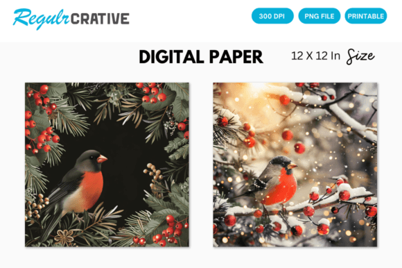 Download Christmas Decor Bullfinch Digital Paper - Premium Bundle
