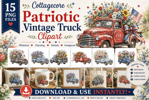 Download Cottagecore Patriotic Vintage Truck - Cottagecore Collection