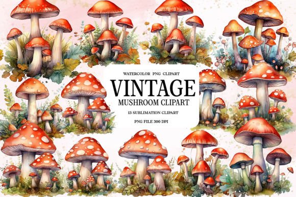 Download Vintage Cottagecore Mushroom Clipart - Cottagecore Collection