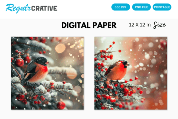 Download Christmas Decor Bullfinch Digital Paper - Premium Bundle