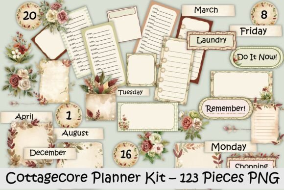 Download Cottagecore Planner Designing Kit 123 PNGs - Cottagecore Collection