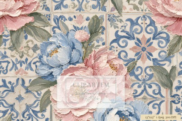 Download Blue Pink Peony Tile Pattern - Tile Collection
