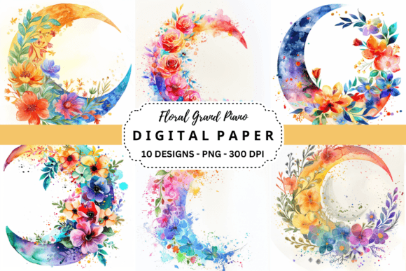Download Rainbow Floral Crescent Moon Background - Moon background Collection